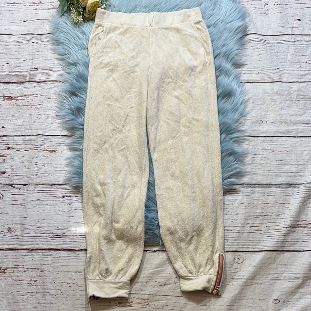 Sundry Terry Cloth Cream Ankle Zip Joggers sz 1